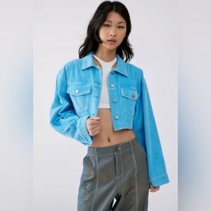 Urban Outfitters BDG Blue Carissa Corduroy Cropped Jean Jacket Womens Size Small